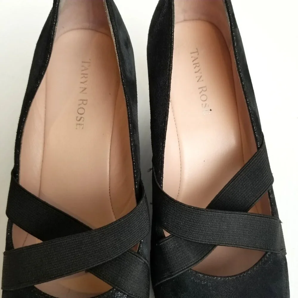 Taryn Rose Kimber Black Suede Wedge Pumps 7M Comfort Designer
